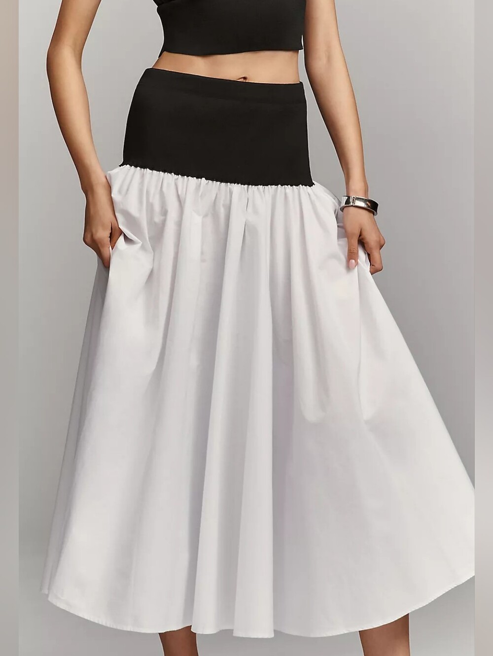 Anthropologie Cotton Drop Waist Midi Skirt